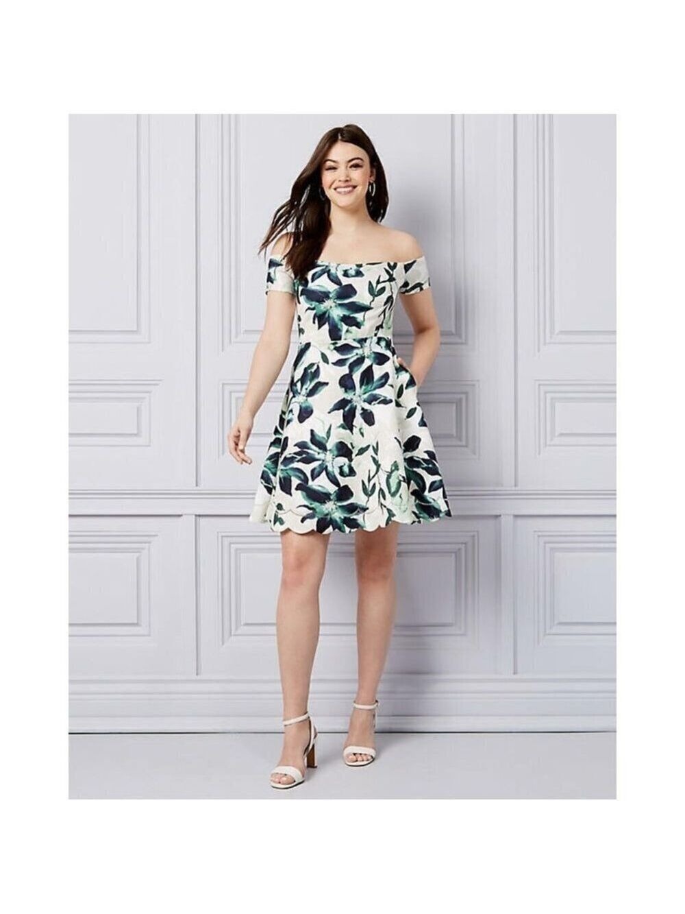 Women Le Chateau Floral Print Knit Off-The-Shoulder Dress Size XXL